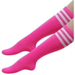 Pink Knee-High Socks White Stripes Cotton Blend* 1-Size*Cosplay*Femboy*NIP